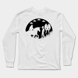 Bigfoot Riding Unicorn With Mothman Ufos And Alien Long Sleeve T-Shirt